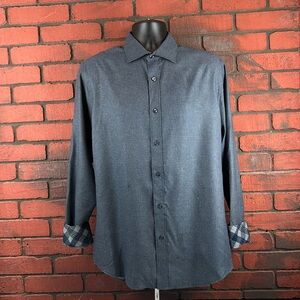 James Tattersall Mens Large Blue Checkered Button Shirt – Plaid Cuffs Detail‎